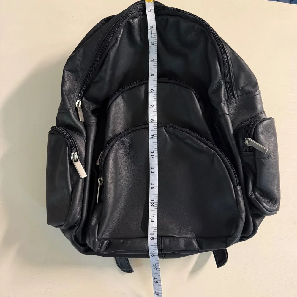 Vintage Genuine Leather Black Backpack Made in Colombia Multi Pocket Travel Bag